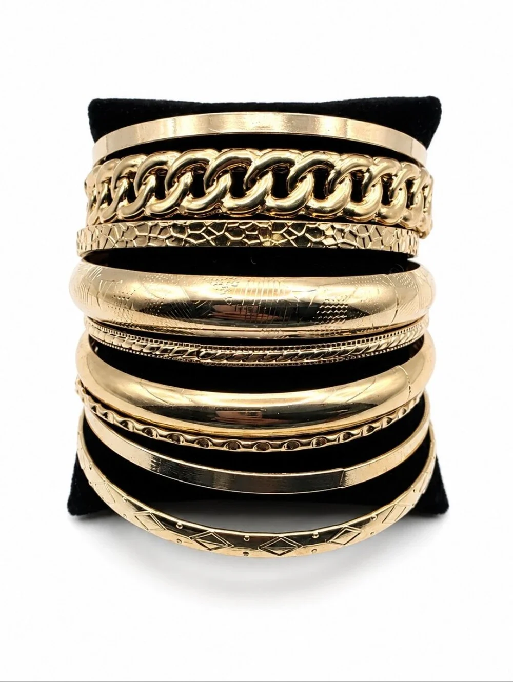 💎 NWOT Gold Tone Bracelet Bangle Stack Set Mixed Texture Chain Statement